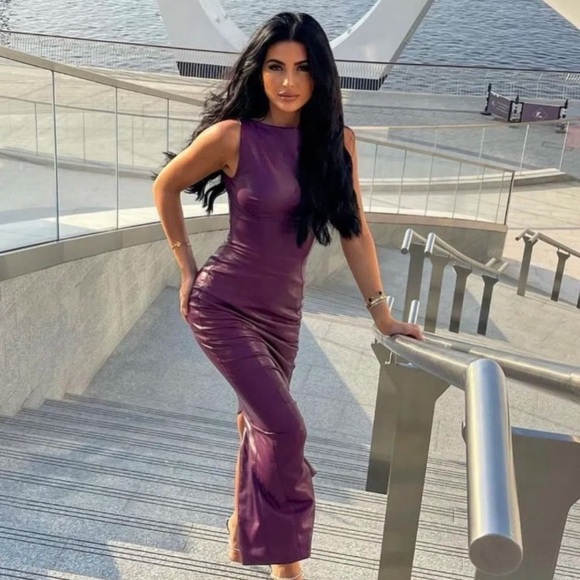 HOUSE OF‎ CB 'Sahara' Merlot Vegan Leather Maxi Dress NWOT size S - Picture 14 of 17